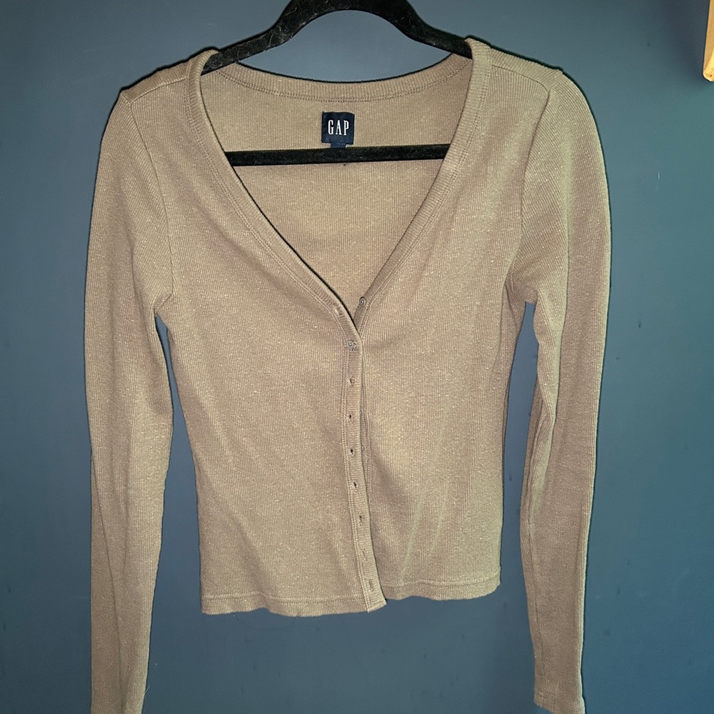 GAP Beige Shimmer V-Neck Cardigan